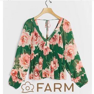 FARM Rio Green and Pink Floral Blouse